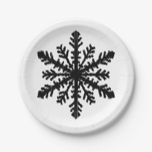 Prato De Papel Ikat Snowflake - Branco e preto