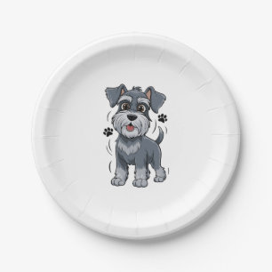 Prato De Papel Ilustração Adorável de Cachorrinho Schnauzer Com O