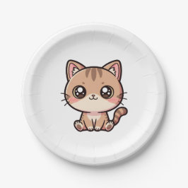 Prato De Papel Ilustração Adorável de Gato Kawaii Chibi
