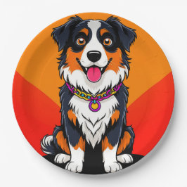 Prato De Papel Ilustração Alegre de Cachorro em Cartoon