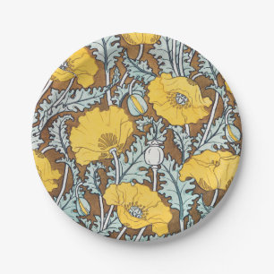 Prato De Papel Ilustração Art Nouveau Amarela Flor de Papoula