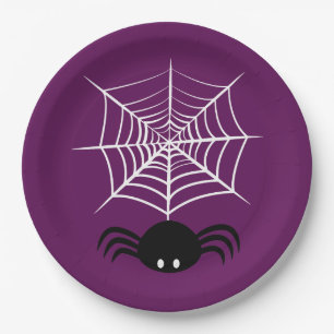 Prato De Papel Ilustração Assustadora de Aranha de Halloween