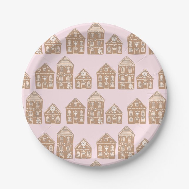 Prato De Papel Ilustração da Aldeia da Casa de Pão de Mel (Frente)