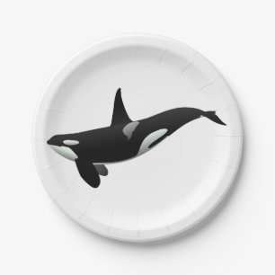Prato De Papel Ilustração da baleia Orca - Escolher cor de fundo