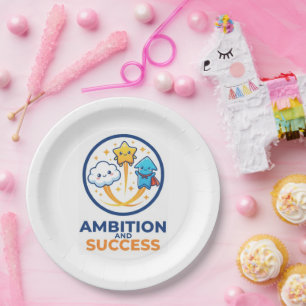 Prato De Papel Ilustração de Ambição e Sucesso Kawaii Fofa
