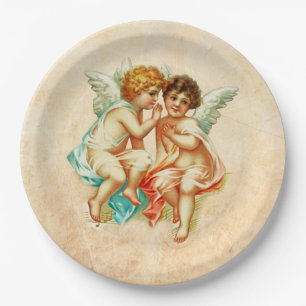 Prato De Papel Ilustração de Anjos Antiquados de Cherub Vintage