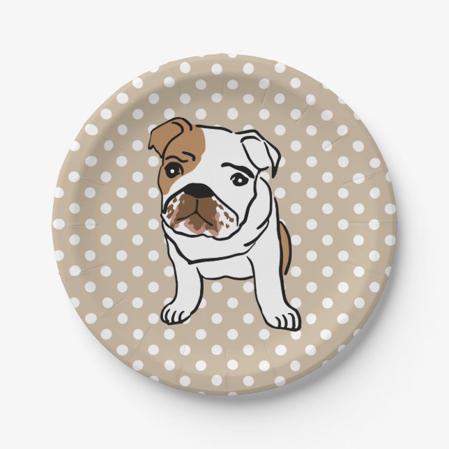 Prato De Papel Ilustração de Bulldog em Inglês (Frente)