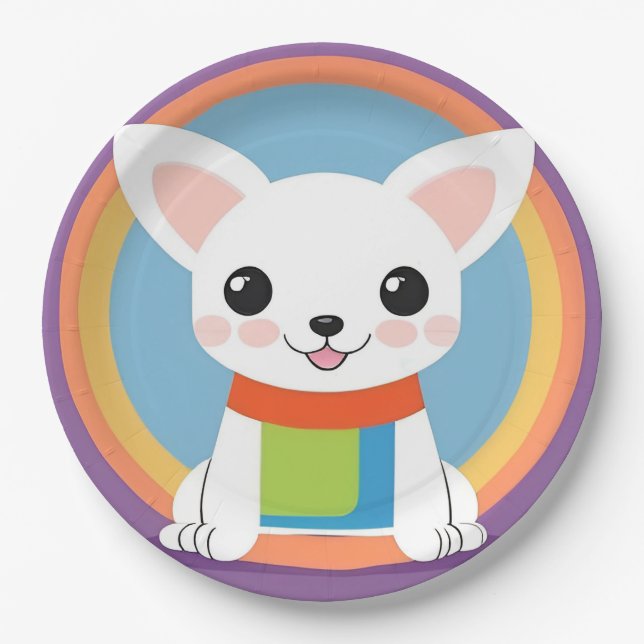 Prato De Papel Ilustração de Cachorro de Cartoon Bonito (Frente)