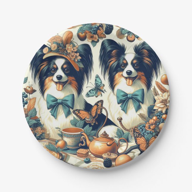 Prato De Papel Ilustração de Cão Papillon Bonito (Frente)