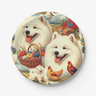 Prato De Papel Ilustração de Cão Samoyed Vintage