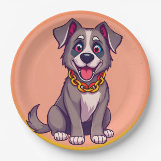 Prato De Papel Ilustração de Cartoon de Cão Feliz