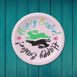 Prato De Papel Ilustração de Coelhinhos de Páscoa de Pastel Bonit