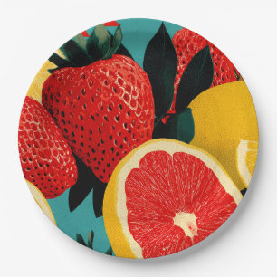 Prato De Papel Ilustração de Colagem de Fruta de Arte pop
