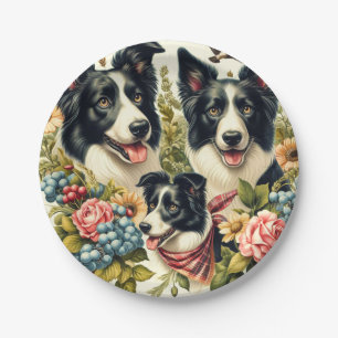 Prato De Papel Ilustração de Collie de Borda Vintage