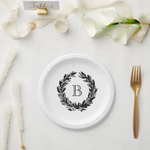 Prato De Papel Ilustração de Coroa de Casamento com Monograma