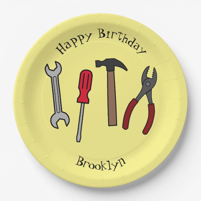 Prato De Papel Ilustração de desenho animado com ferramentas de c (Frente)