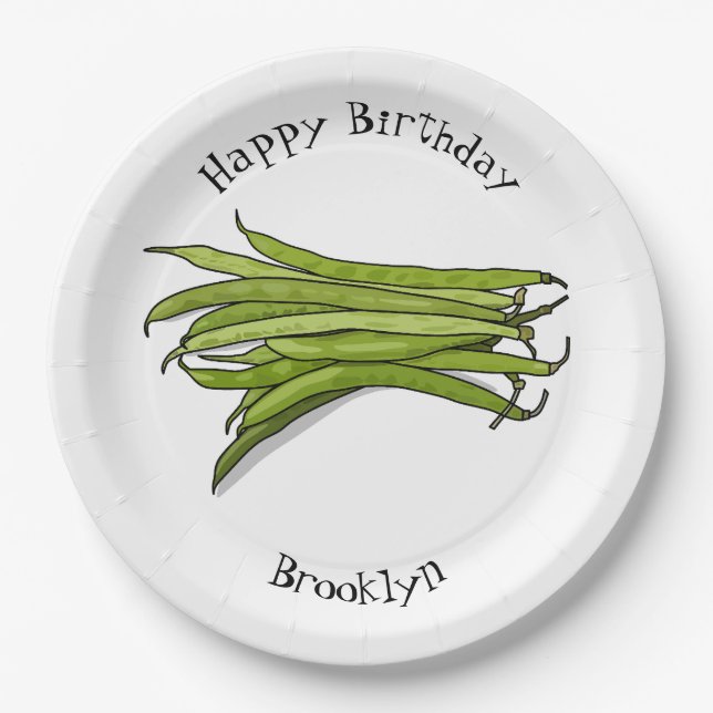 Prato De Papel Ilustração de desenho animado de feijão verde (Frente)