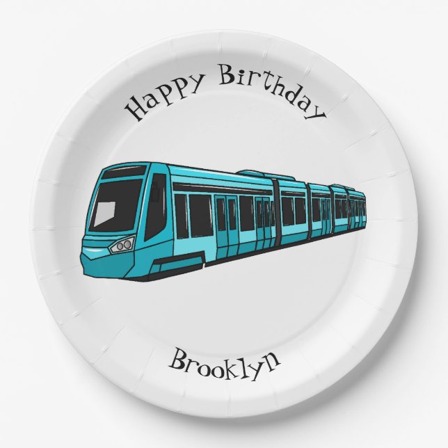 Prato De Papel Ilustração de desenho animado de locomotiva elétri (Frente)