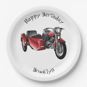 Prato De Papel Ilustração de desenho animado de motociclo Sidecar