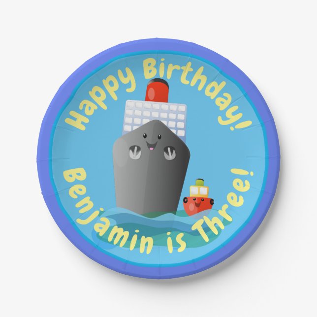 Prato De Papel Ilustração de desenho animado de rebocador de navi (Frente)