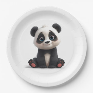 Prato De Papel Ilustração de Desenho Animado de Urso Panda Sentad