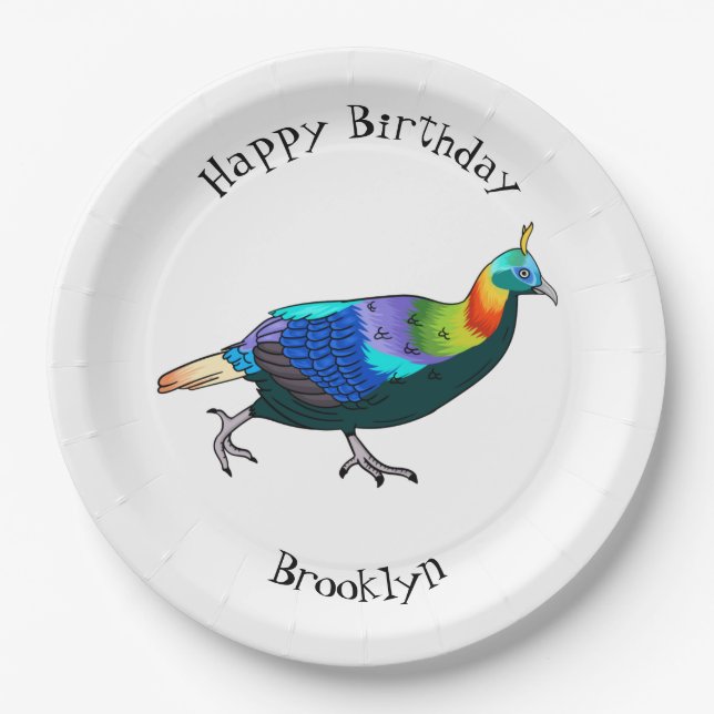 Prato De Papel Ilustração de desenho animado monal de aves do Him (Frente)