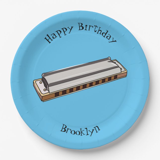 Prato De Papel Ilustração de desenho da Harmonica (Frente)