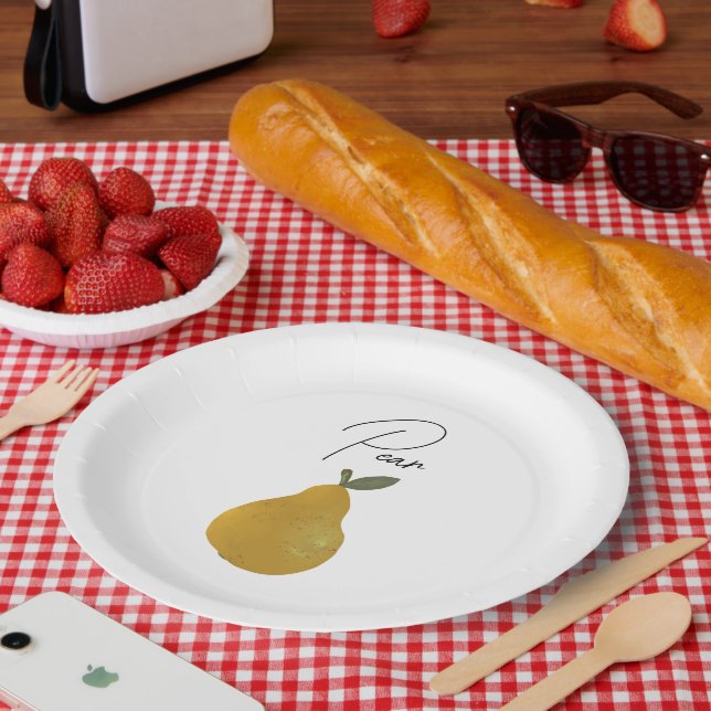 Prato De Papel Ilustração de Fruta Pera  (Piquenique)
