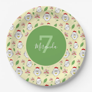 Prato De Papel Ilustração de Galinha de Cartoon Bonito