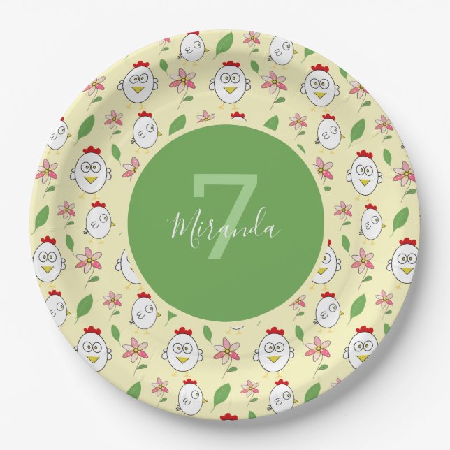 Prato De Papel Ilustração de Galinha de Cartoon Bonito (Frente)