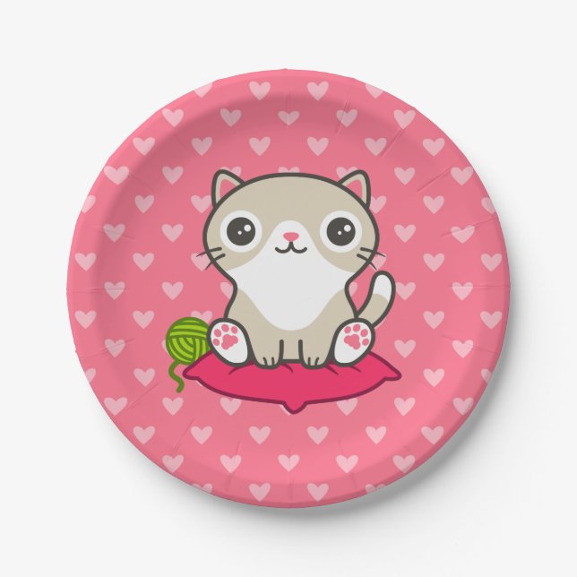 Prato De Papel Ilustração de Gatinho de Cute (Frente)