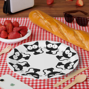 Prato De Papel Ilustração de Gatinho Preto Fofa para Festa