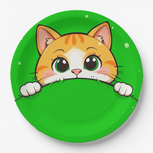 Prato De Papel Ilustração de Gato Fofo (Frente)