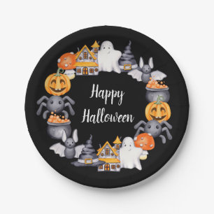 Prato De Papel Ilustração de Halloween Feliz Preto Fofo