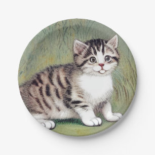 Prato De Papel Ilustração de Kitten com Striped Vintage
