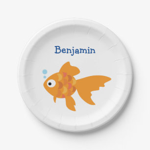 Prato De Papel Ilustração de Peixe Dourada Amigável