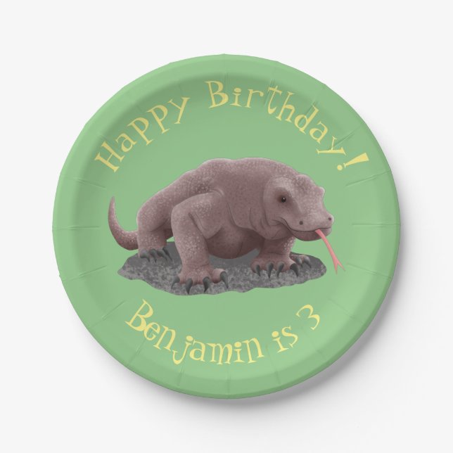 Prato De Papel Ilustração do dragão Komodo (Frente)