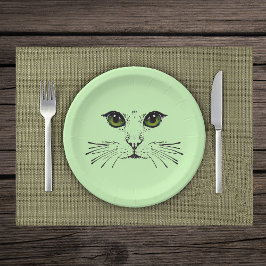 Prato De Papel Ilustração preta de Olhos Verdes de Gato