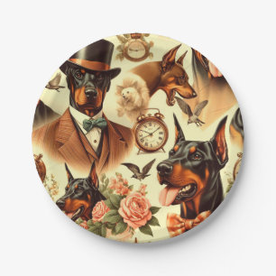 Prato De Papel Ilustração Vintage Doberman Seamless