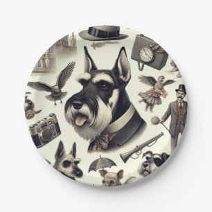 Prato De Papel Ilustração Vintage Schnauzer
