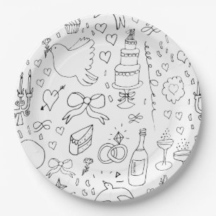 Prato De Papel Ilustrações de Dodle Casadas em Preto e Branco