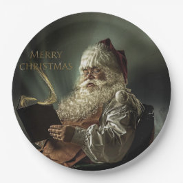 Prato De Papel Imagem antiga da magia do Papai Noel dos feriados