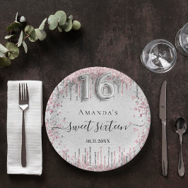 Prato De Papel Imagem brilhante de metal cor-de-rosa prateado de