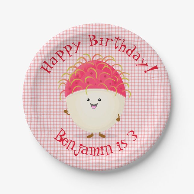 Prato De Papel Imagem de desenho animado rosa-claro (Frente)