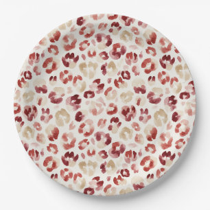 Prato De Papel Impressão Animal Leopardo Creme Vermelho