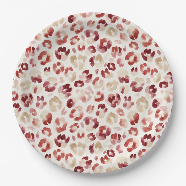 Prato De Papel Impressão Animal Leopardo Creme Vermelho (Frente)