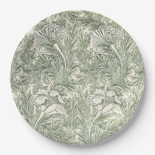 Prato De Papel Impressão artística floral Tulipa Verde de William