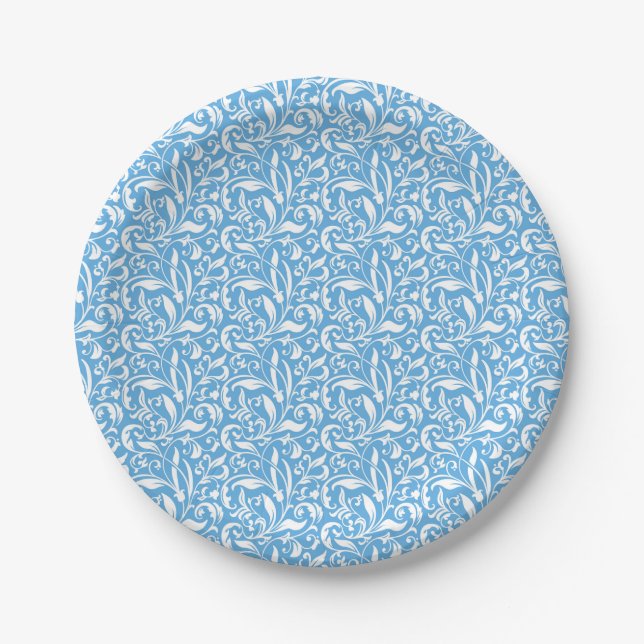 Prato De Papel Impressão Azul Flourado (Frente)