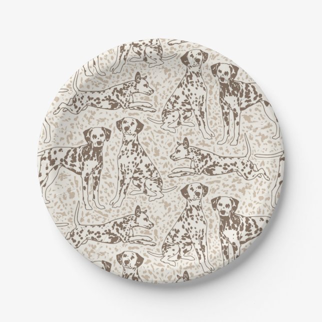 Prato De Papel Impressão de Animais de Cão Dalmático Castanho (Frente)