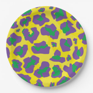 Prato De Papel Impressão de animais-leopardo em roxo, verde e am